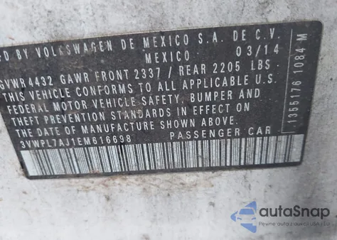 2014 Volkswagen Jetta Sportwagen 2.0L Tdi из США, поврежденный, VIN 3VWPL7AJ1EM616698